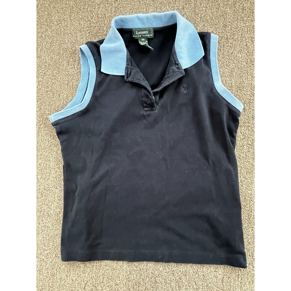 Lauren Ralph Lauren Womens Navy Sleeveless Polo‎ Shirt Size Medium